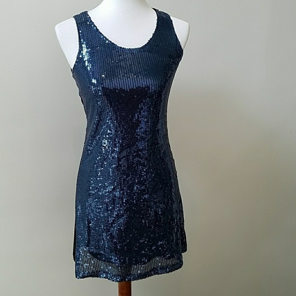 G & K USA Dresses & Skirts - NWOT blue sequin sleeveless dress Made in USA  S